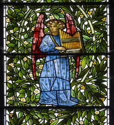 Nun Monkton, St Mary, Morris Marshall & Faulkner & Co, William Morris, Edward Burne-Jones, Engel Musiker, 1873